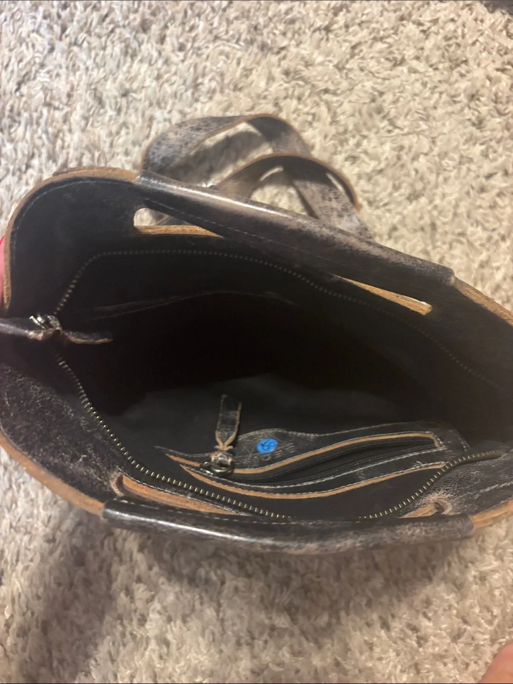 Bed Stu Two-Tone Distressed Leather Messenger Bag in Dark Brown